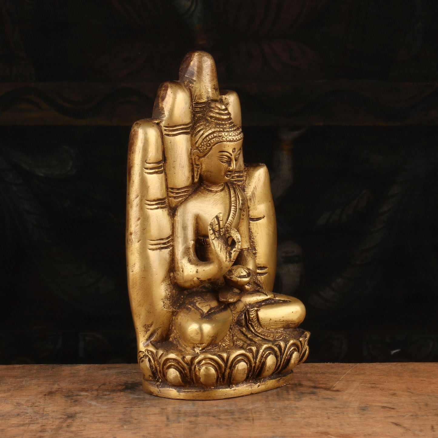 Brass Palm Buddha Idol Showpiece For Home Decor 6"
