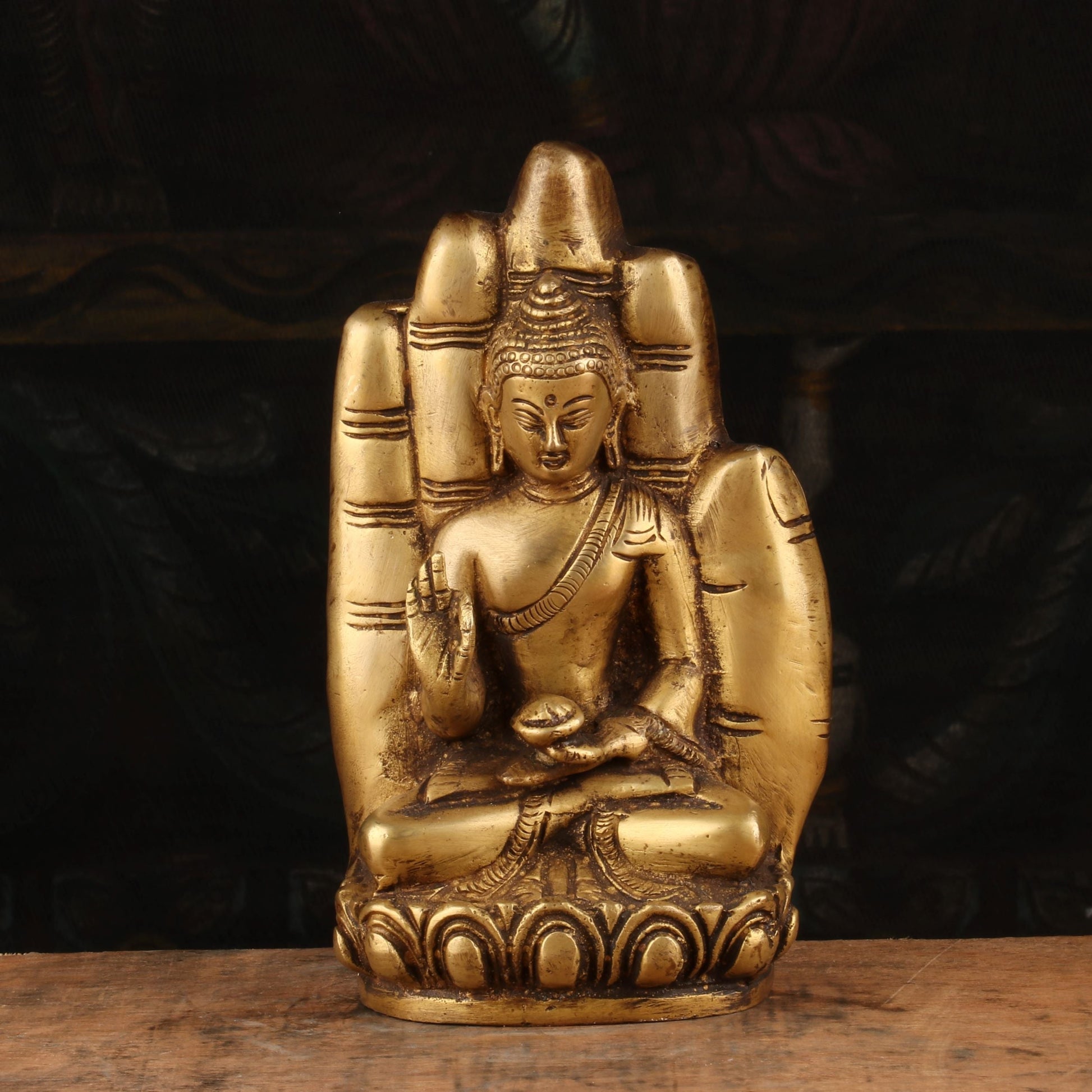 Brass Palm Buddha Idol Showpiece For Home Decor 6" - Eco-friendly - Sama Homes