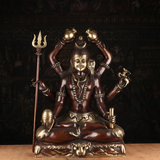 Brass Large Super Fine Lord Shiva Idol Vintage Brown Finished For Home Decor 30"