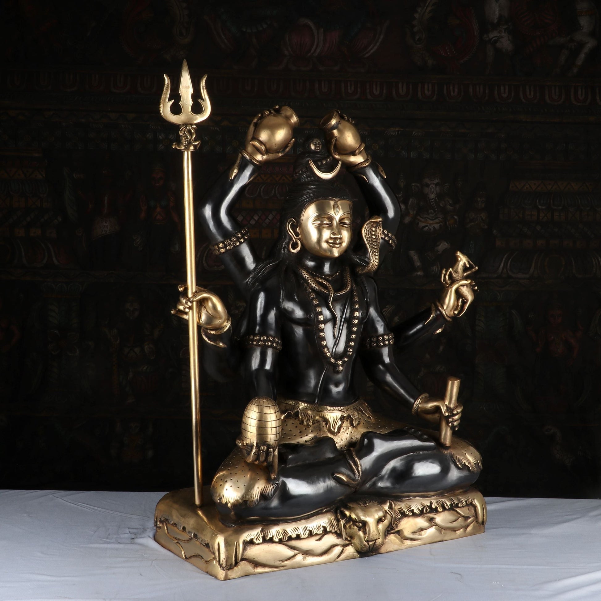 Brass Large Super Fine Lord Shiva Idol Vintage Black Finished For Home Decor 30" - Image 3