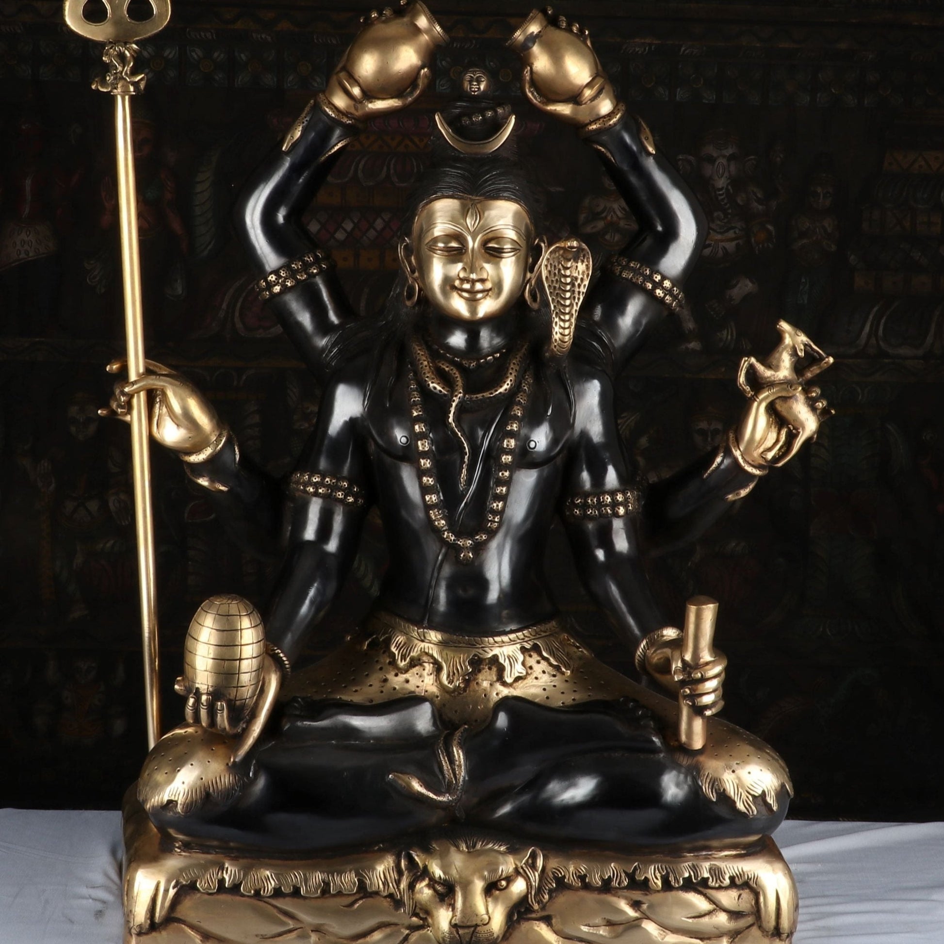 Brass Large Super Fine Lord Shiva Idol Vintage Black Finished For Home Decor 30" - Image 2
