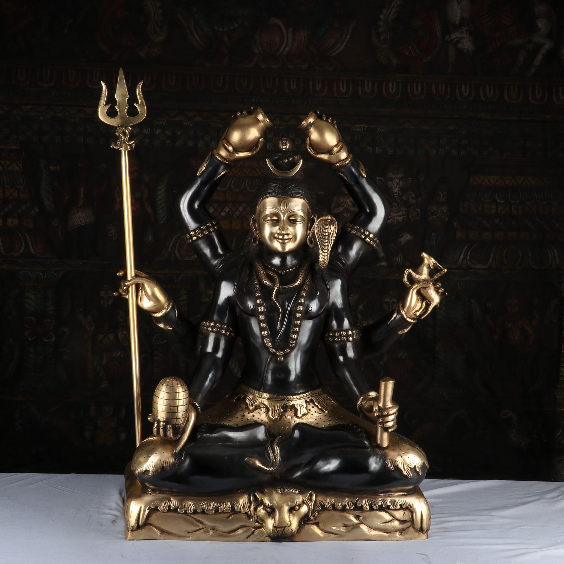 Brass Large Super Fine Lord Shiva Idol Vintage Black Finished For Home Decor 30" - Eco-friendly - Sama Homes