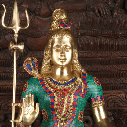 Brass Lord Shiva Statue With Stone Work For Home Temple Decor 1.5 Feet by vendor-unknown - Hindu Gods (View 3)