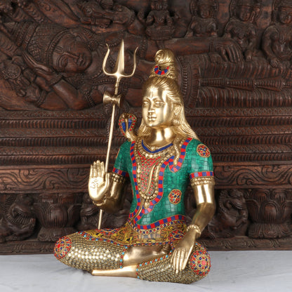Brass Lord Shiva Statue With Stone Work For Home Temple Decor 1.5 Feet by vendor-unknown - Hindu Gods (View 5)