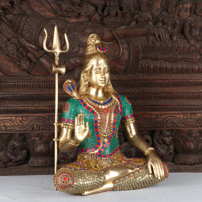 Brass Lord Shiva Statue With Stone Work For Home Temple Decor 1.5 Feet by vendor-unknown - Hindu Gods (View 6)