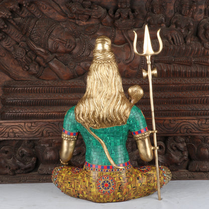 Brass Lord Shiva Statue With Stone Work For Home Temple Decor 1.5 Feet by vendor-unknown - Hindu Gods (View 7)