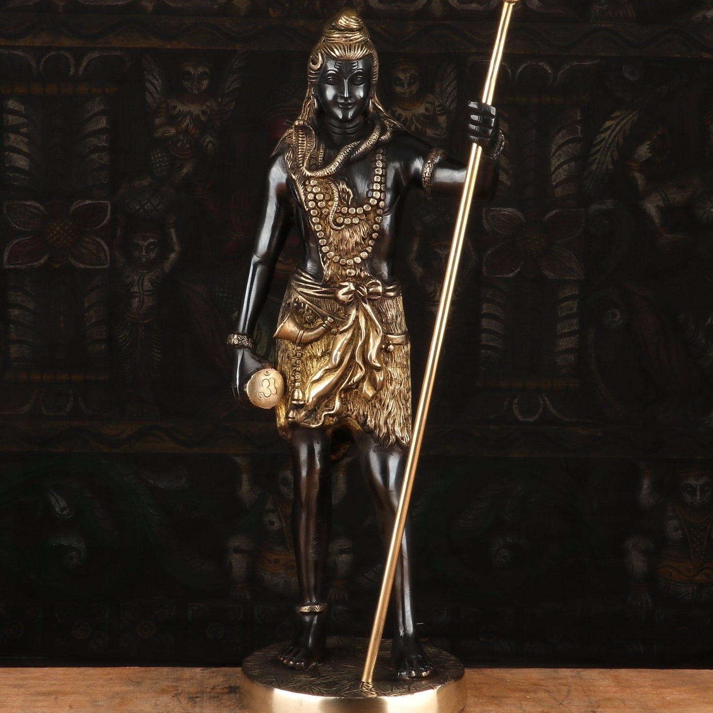 Brass Standing Lord Shiva Statue Mahadev Black Gold Finish For Home Decor 1.5 Feet