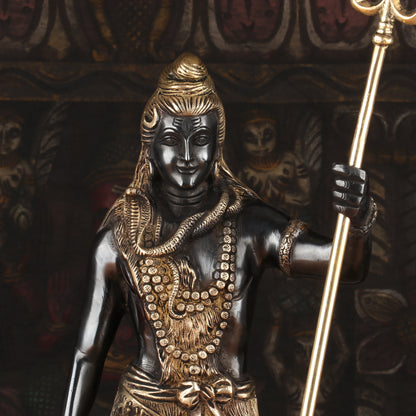 Brass Standing Lord Shiva Statue Mahadev Black Gold Finish For Home Decor 1.5 Feet by vendor-unknown - Hindu Gods (View 3)