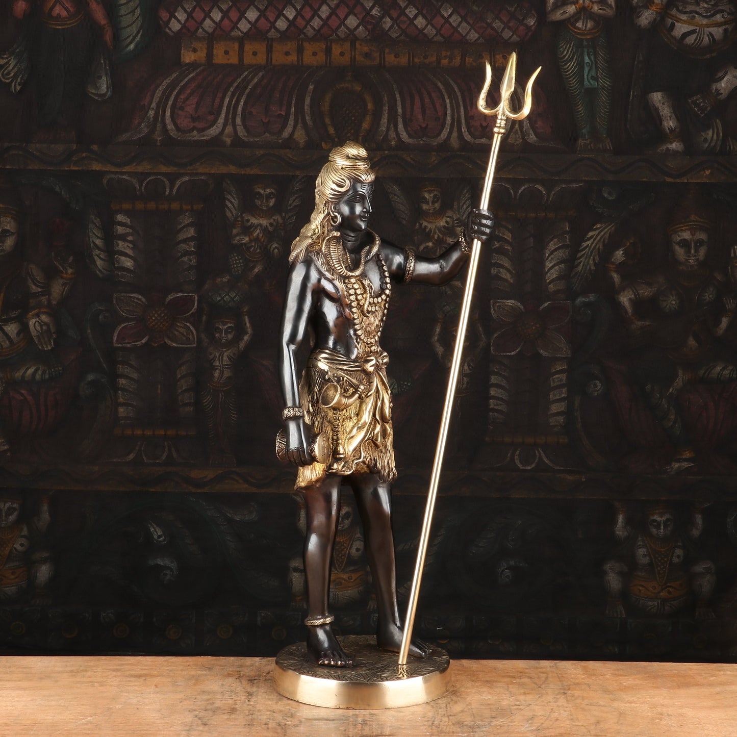 Brass Standing Lord Shiva Statue Mahadev Black Gold Finish For Home Decor 1.5 Feet