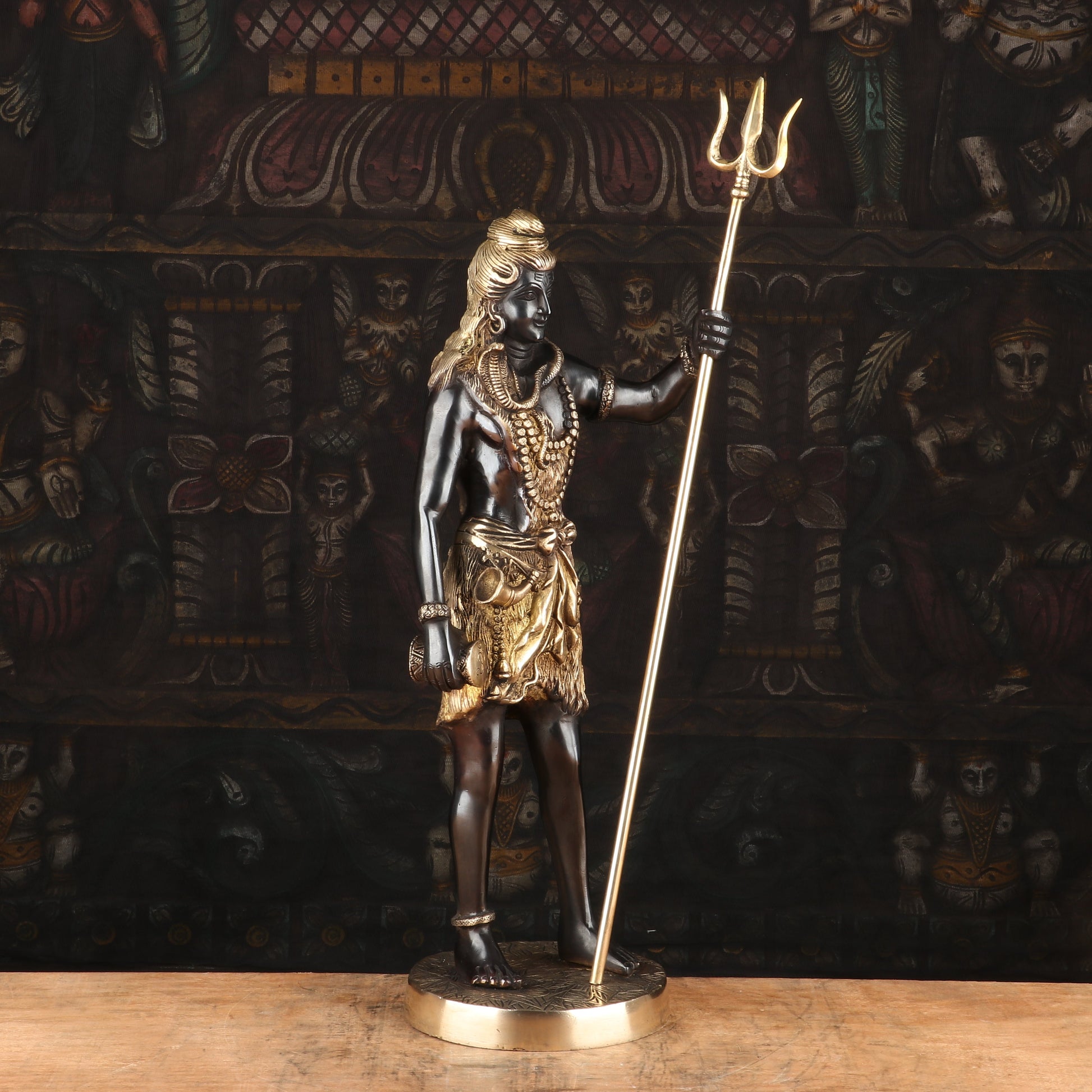 Brass Standing Lord Shiva Statue Mahadev Black Gold Finish For Home Decor 1.5 Feet - Image 5
