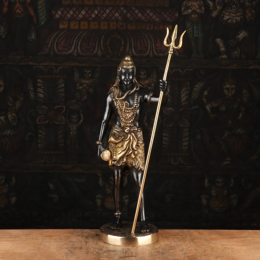 Brass Standing Lord Shiva Statue Mahadev Black Gold Finish For Home Decor 1.5 Feet