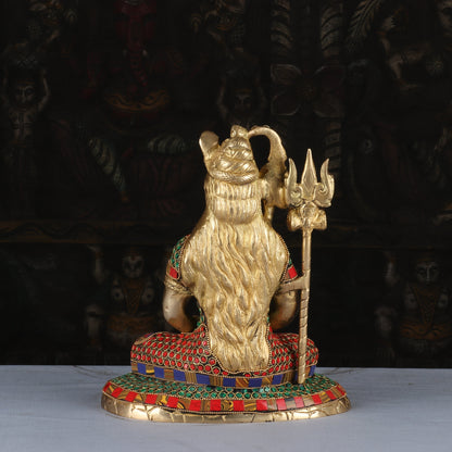 Brass Lord Shiva Statue in Meditation Stone Work For Home Decor 10" by vendor-unknown - Hindu Gods (View 5)