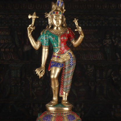 Brass Large Lord Shiva Ardhanarishawar Statue Stone Work For Decor 3 Feet by vendor-unknown - Hindu Gods (View 2)