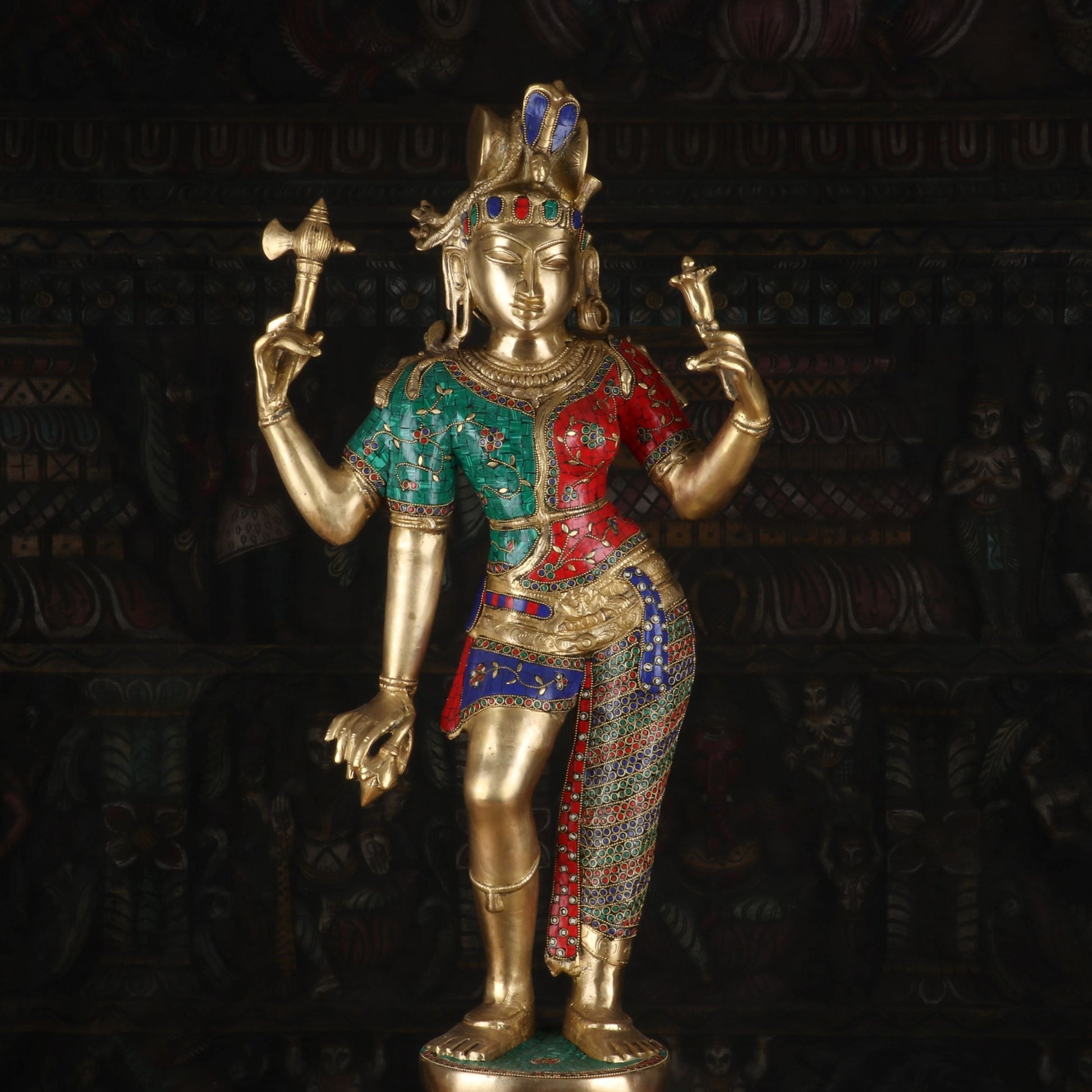 Brass Large Lord Shiva Ardhanarishawar Statue Stone Work For Decor 3 Feet - Image 3