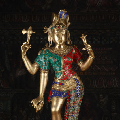 Brass Large Lord Shiva Ardhanarishawar Statue Stone Work For Decor 3 Feet by vendor-unknown - Hindu Gods (View 4)