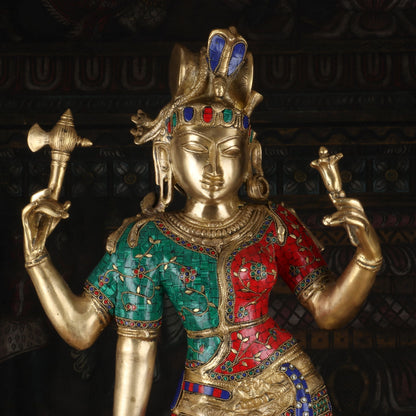 Brass Large Lord Shiva Ardhanarishawar Statue Stone Work For Decor 3 Feet by vendor-unknown - Hindu Gods (View 5)