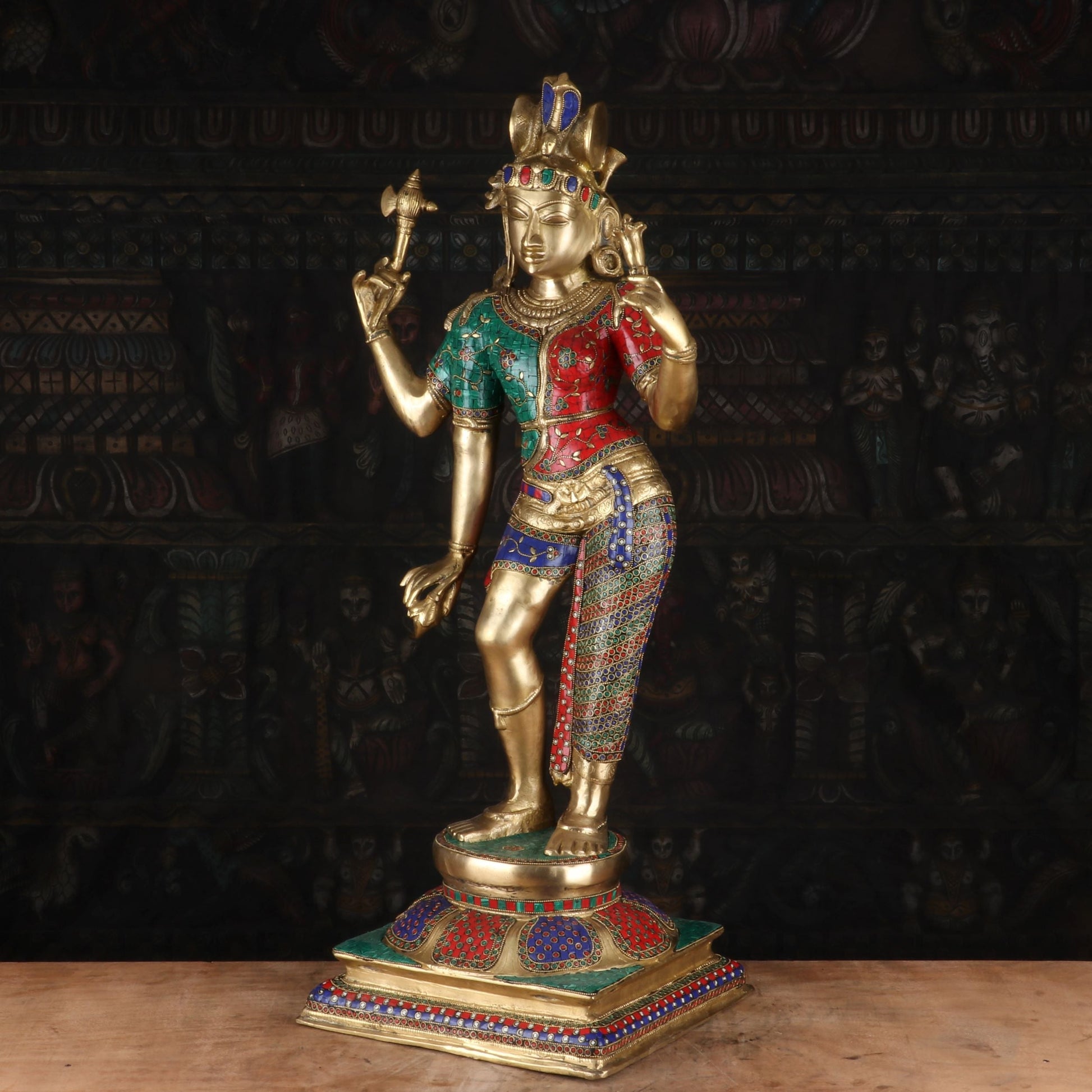 Brass Large Lord Shiva Ardhanarishawar Statue Stone Work For Decor 3 Feet - Image 6