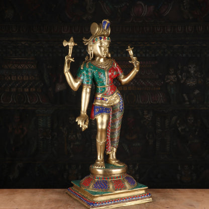Brass Large Lord Shiva Ardhanarishawar Statue Stone Work For Decor 3 Feet by vendor-unknown - Hindu Gods (View 7)