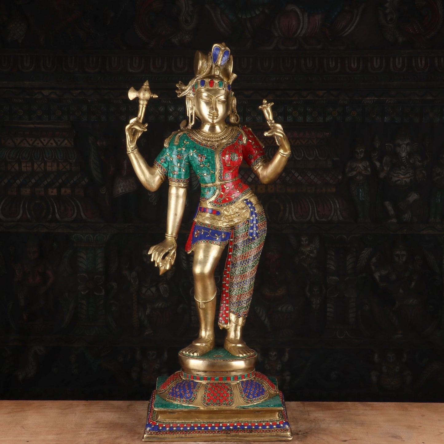 Brass Large Lord Shiva Ardhanarishawar Statue Stone Work For Decor 3 Feet
