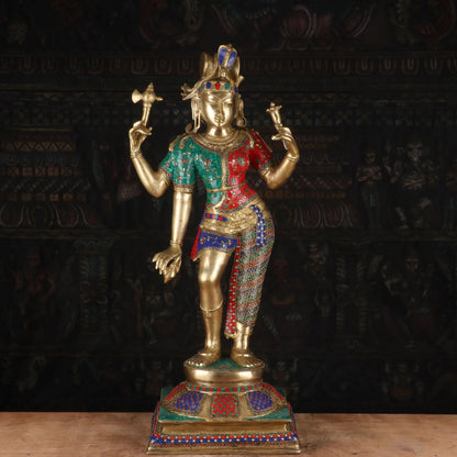 Brass Large Lord Shiva Ardhanarishawar Statue Stone Work For Decor 3 Feet by vendor-unknown - Hindu Gods