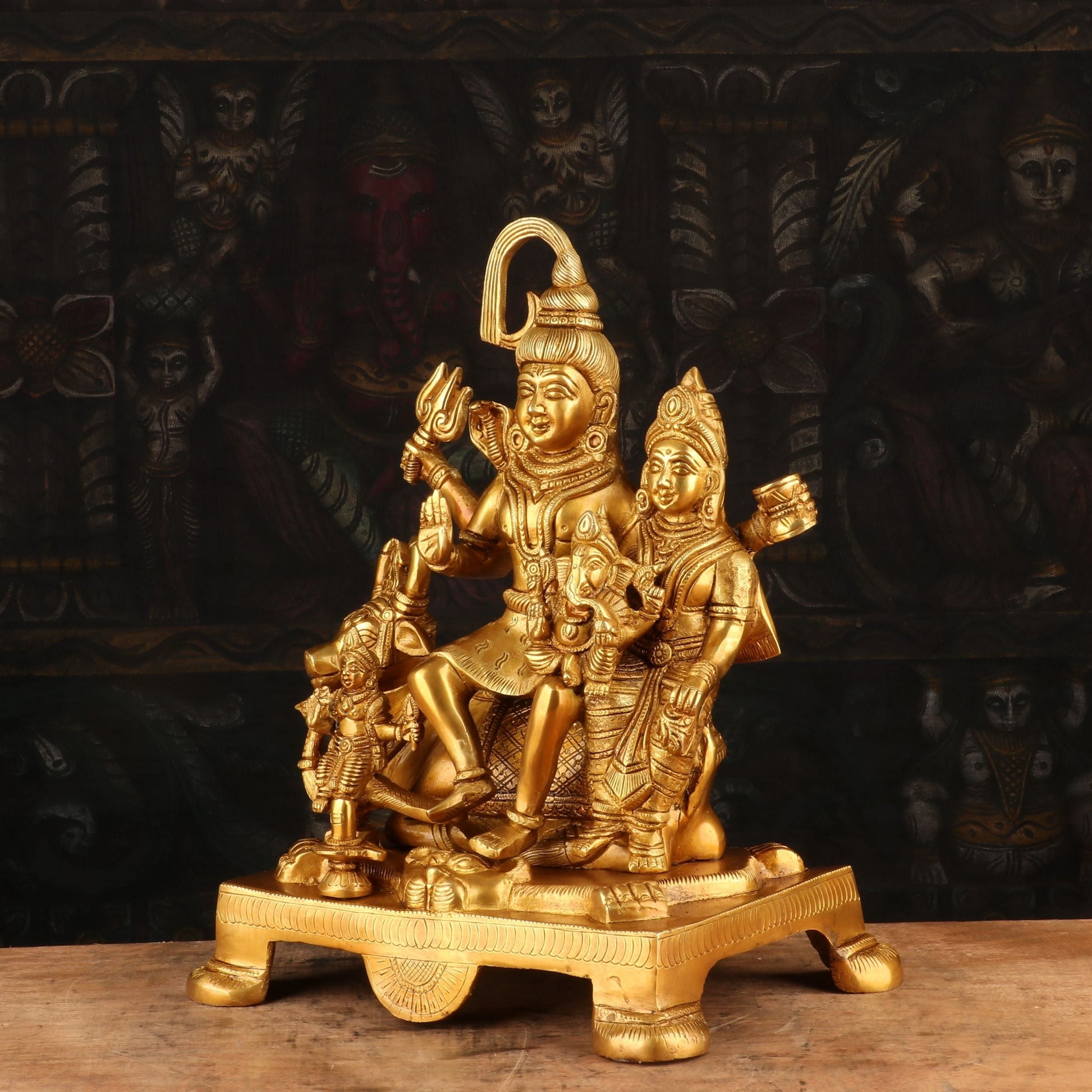 Brass Shiv Parivar Statue Sitting On Nandi For Home Decor 8" - Image 3