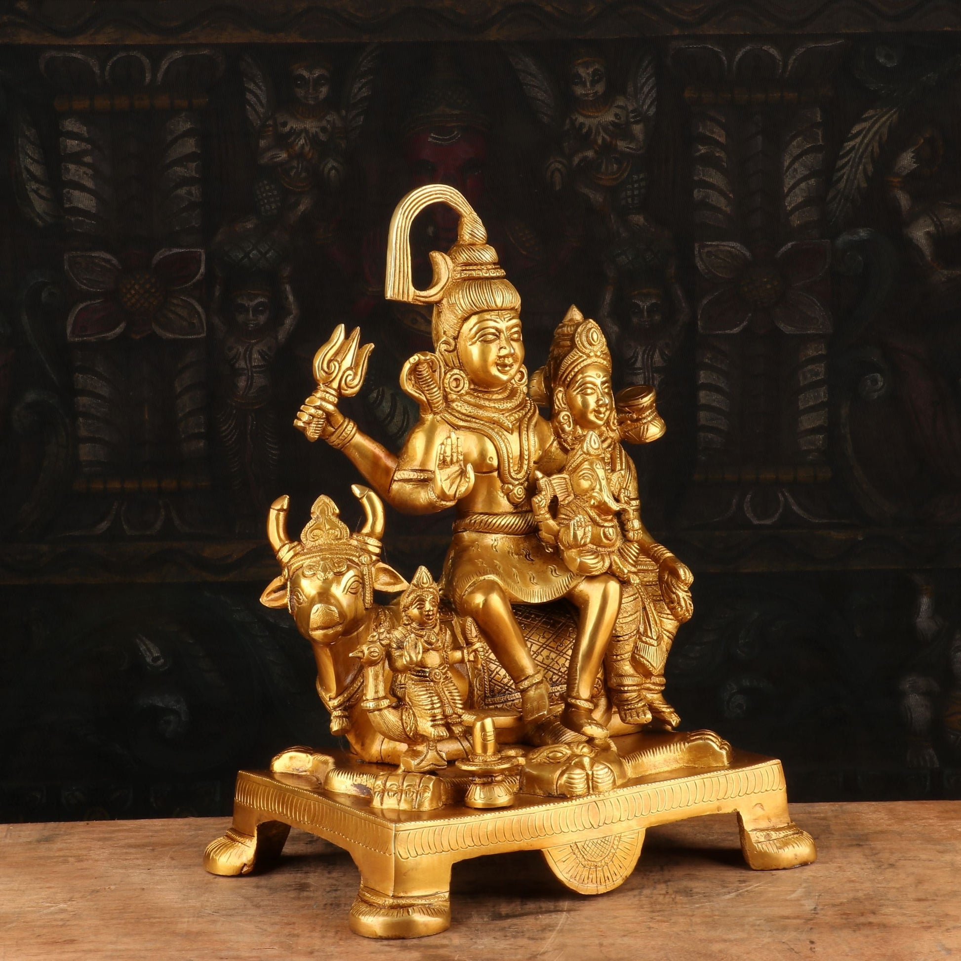 Brass Shiv Parivar Statue Sitting On Nandi For Home Decor 8" - Image 4
