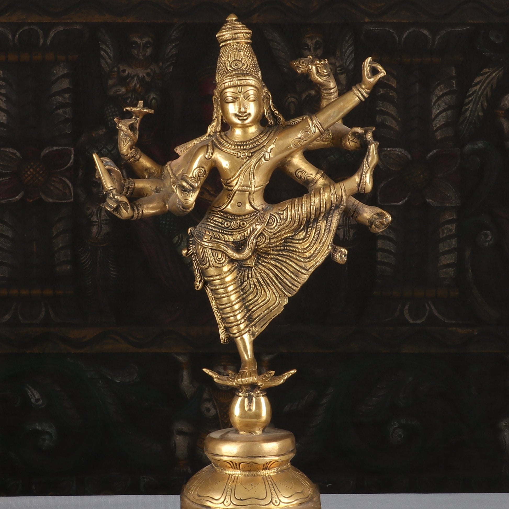 Artistic Brass Perumal Dancing Vishnu Avatar Vamana as Thirivikrama With 8 Arms 16 inch - Image 2