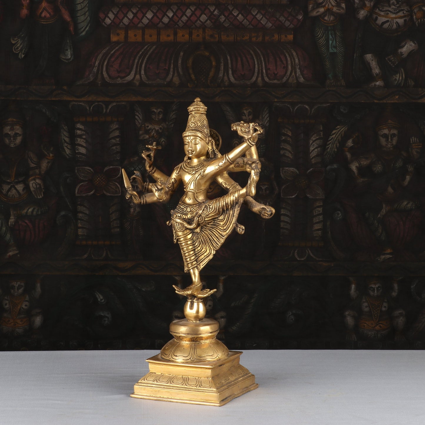 Artistic Brass Perumal Dancing Vishnu Avatar Vamana as Thirivikrama With 8 Arms 16 inch