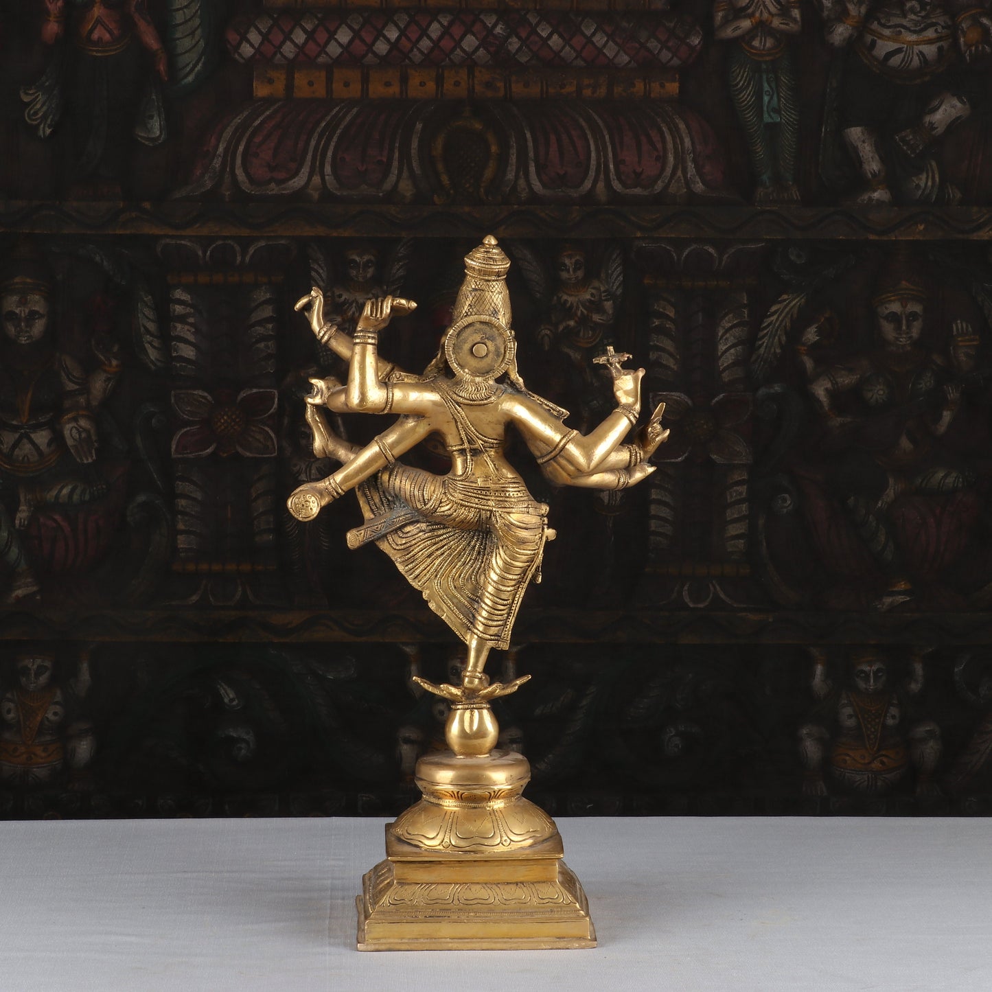 Artistic Brass Perumal Dancing Vishnu Avatar Vamana as Thirivikrama With 8 Arms 16 inch