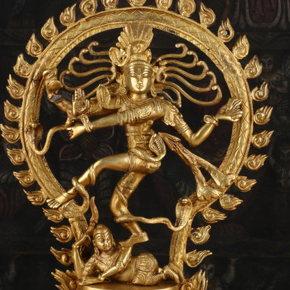 Brass Nataraja Statue Sculpture Idol Golden Finished Idol For Decor 20" by vendor-unknown - Hindu Gods (View 3)