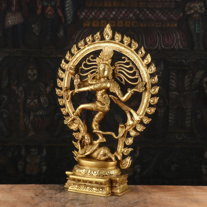 Brass Nataraja Statue Sculpture Idol Golden Finished Idol For Decor 20" by vendor-unknown - Hindu Gods (View 4)