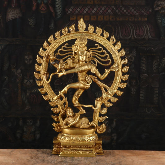 Brass Nataraja Statue Sculpture Idol Golden Finished Idol For Decor 20"