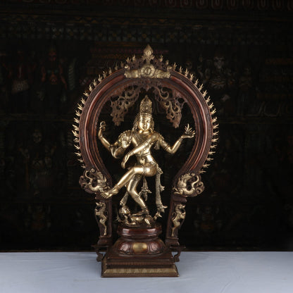 Brass Nataraja Statue Sculpture Idol Brown Finished For Decor 26" by vendor-unknown - Hindu Gods