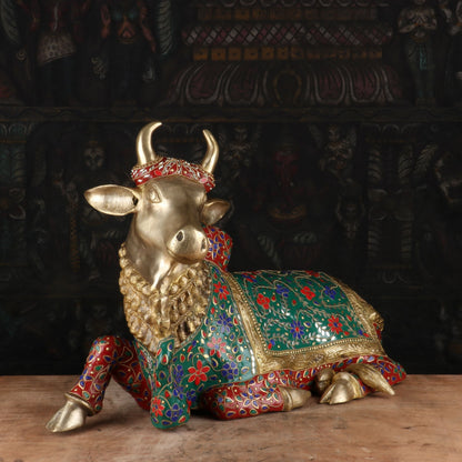 Brass Nandi Statue Stone Work Finished Idol Decor 1.5 Feet by vendor-unknown - Spiritual (View 4)