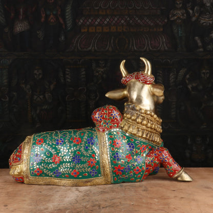 Brass Nandi Statue Stone Work Finished Idol Decor 1.5 Feet by vendor-unknown - Spiritual (View 5)