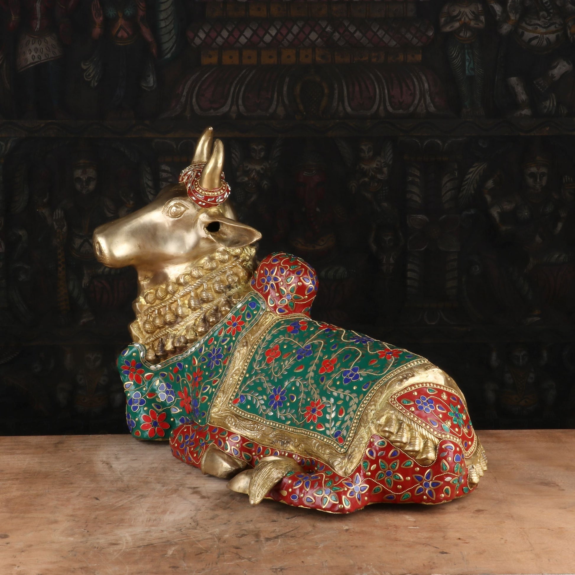 Brass Nandi Statue Stone Work Finished Idol Decor 1.5 Feet - Image 6