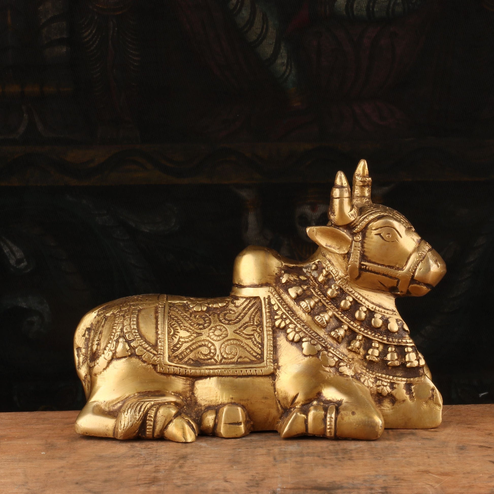Brass Small Nandi Statue Idol Decor 5" - Eco-friendly - Sama Homes
