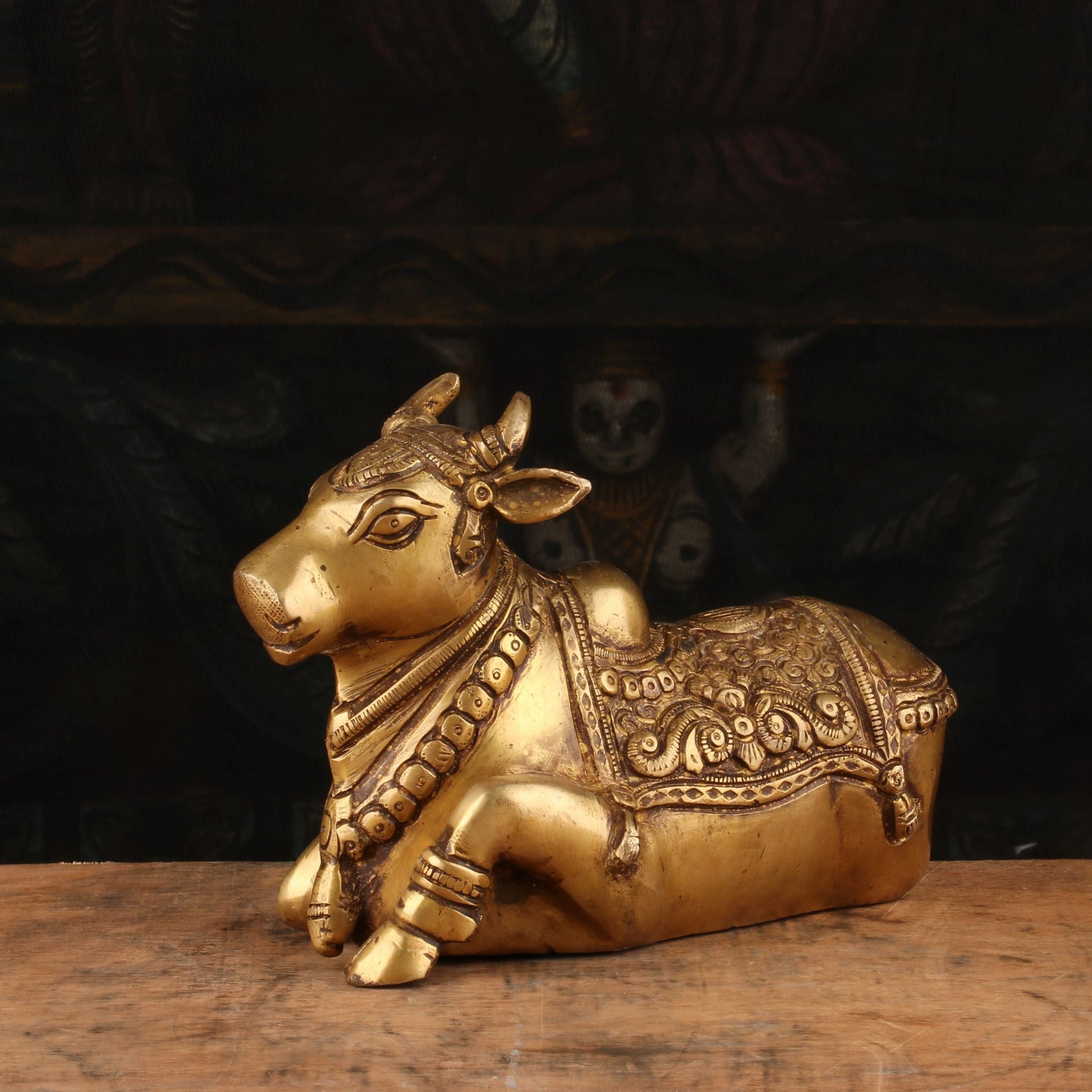 Brass Small Nandi Statue Idol Showpiece Decor 4" - Image 3