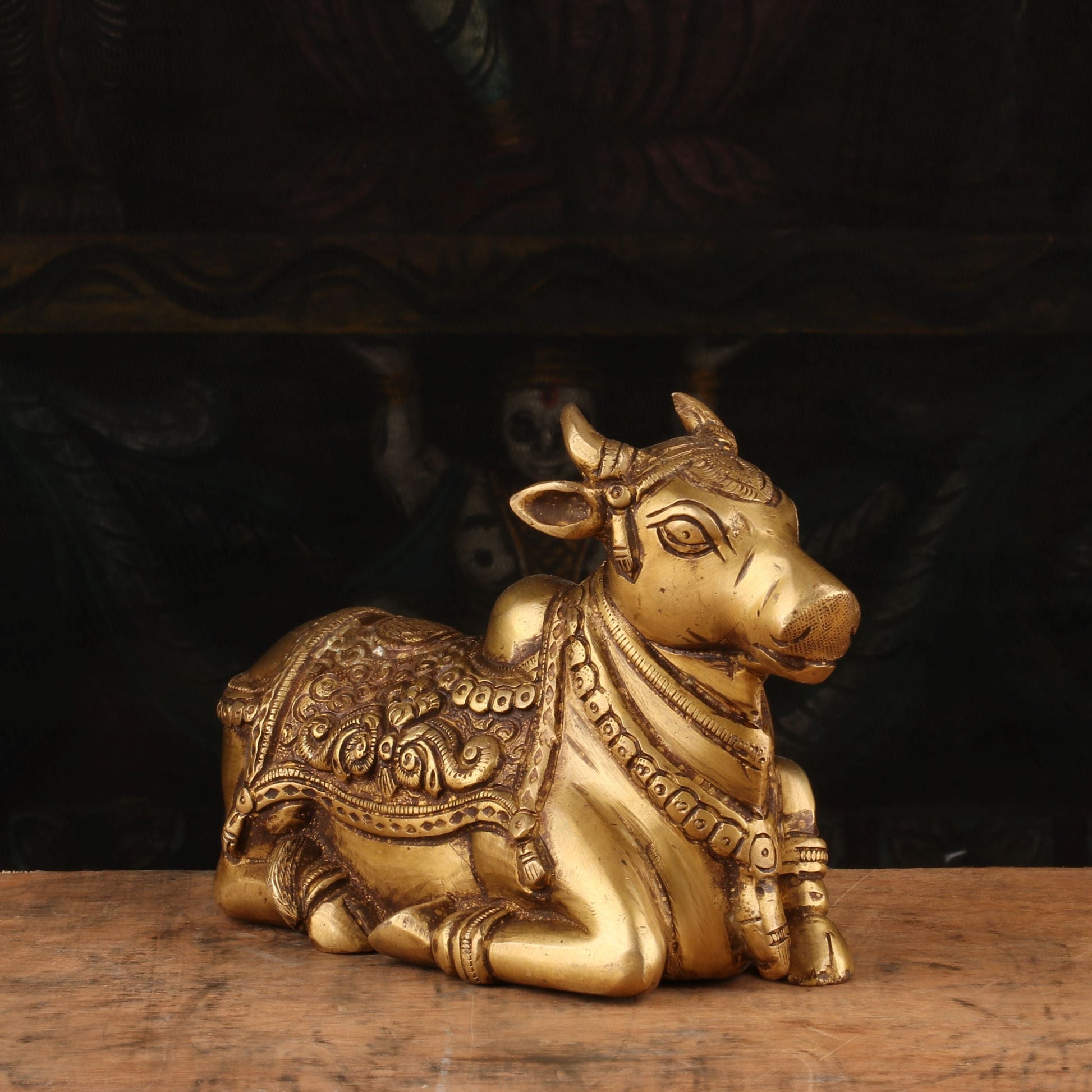 Brass Small Nandi Statue Idol Showpiece Decor 4" - Image 4