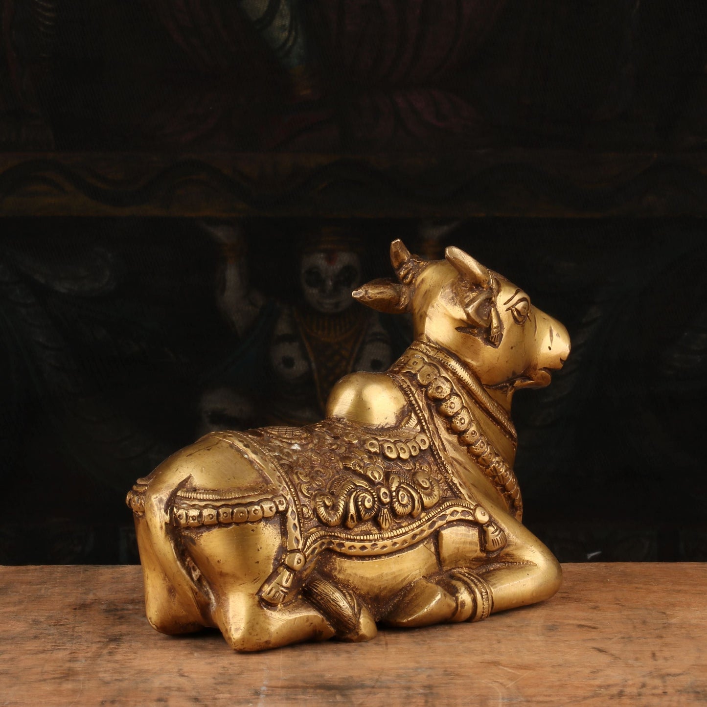 Brass Small Nandi Statue Idol Showpiece Decor 4"