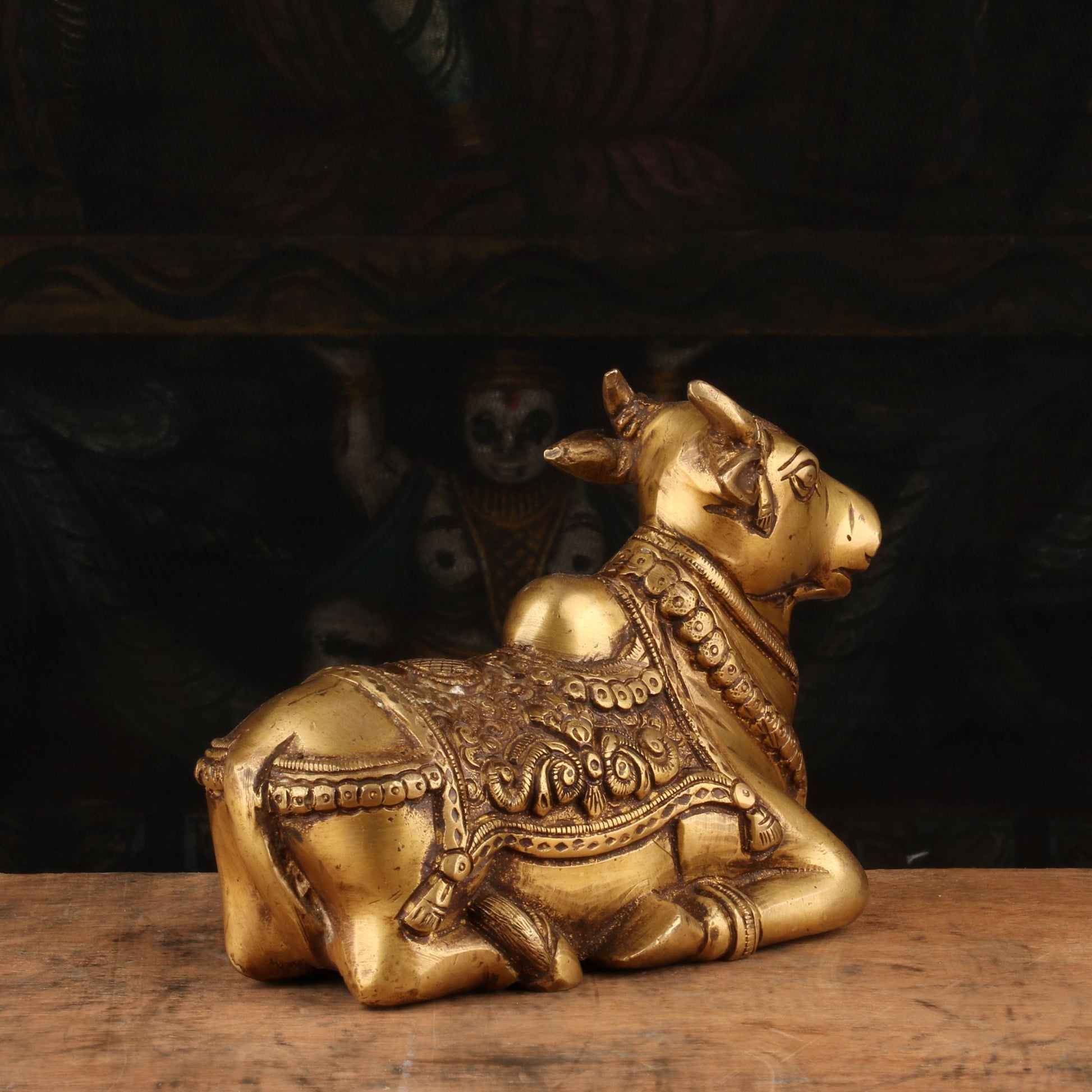 Brass Small Nandi Statue Idol Showpiece Decor 4" - Image 5