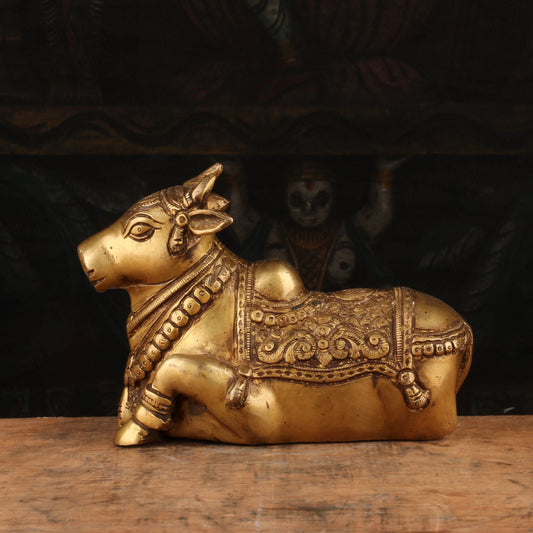 Brass Small Nandi Statue Idol Showpiece Decor 4"