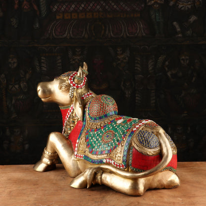 Brass Nandi Statue Stone Work Finished Idol Showpiece Decor 14" by vendor-unknown - Spiritual (View 6)