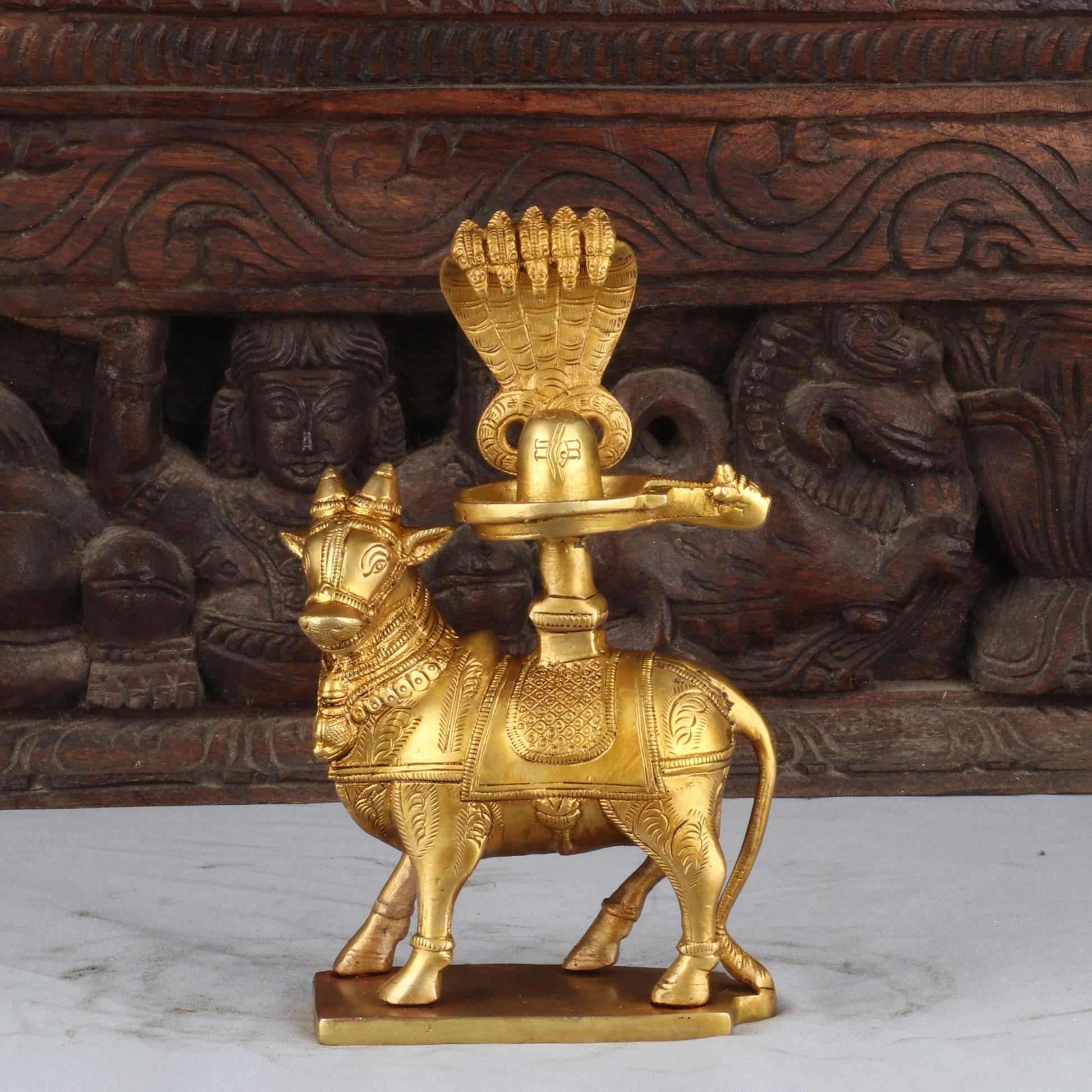 Brass Shiva Nandi Statue Brown Finished Idol Figurine For Decor 8" - Image 2