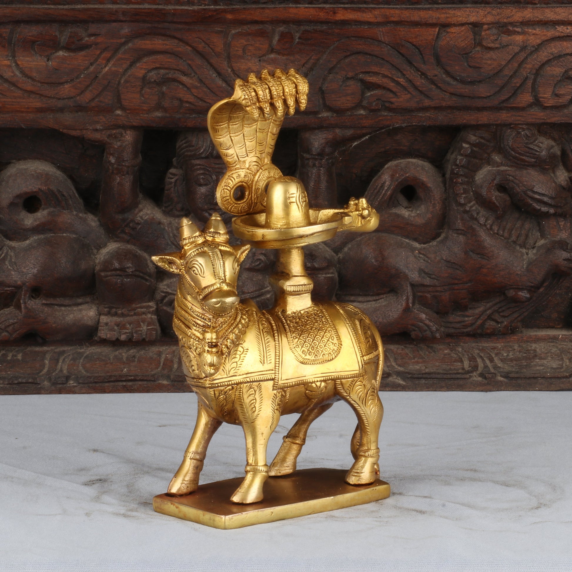 Brass Shiva Nandi Statue Brown Finished Idol Figurine For Decor 8" - Image 5