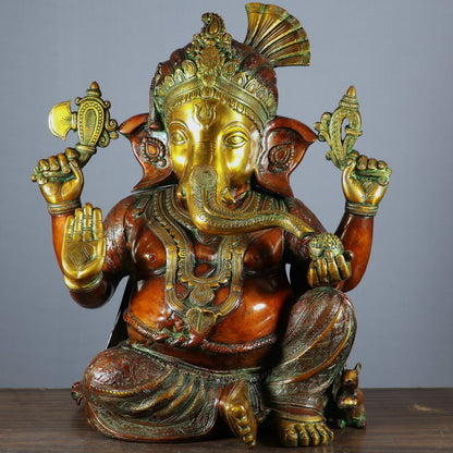 Brass Large Ganpati Idol Religious Antique Finish For Home Decor 20" by vendor-unknown - Hindu Gods (View 2)