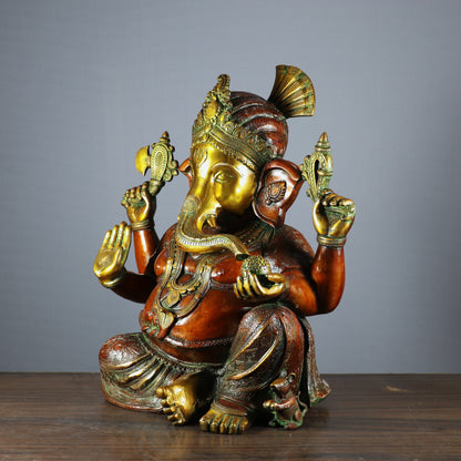 Brass Large Ganpati Idol Religious Antique Finish For Home Decor 20" by vendor-unknown - Hindu Gods (View 3)