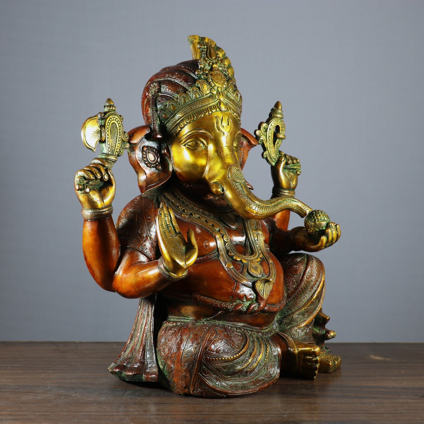 Brass Large Ganpati Idol Religious Antique Finish For Home Decor 20"