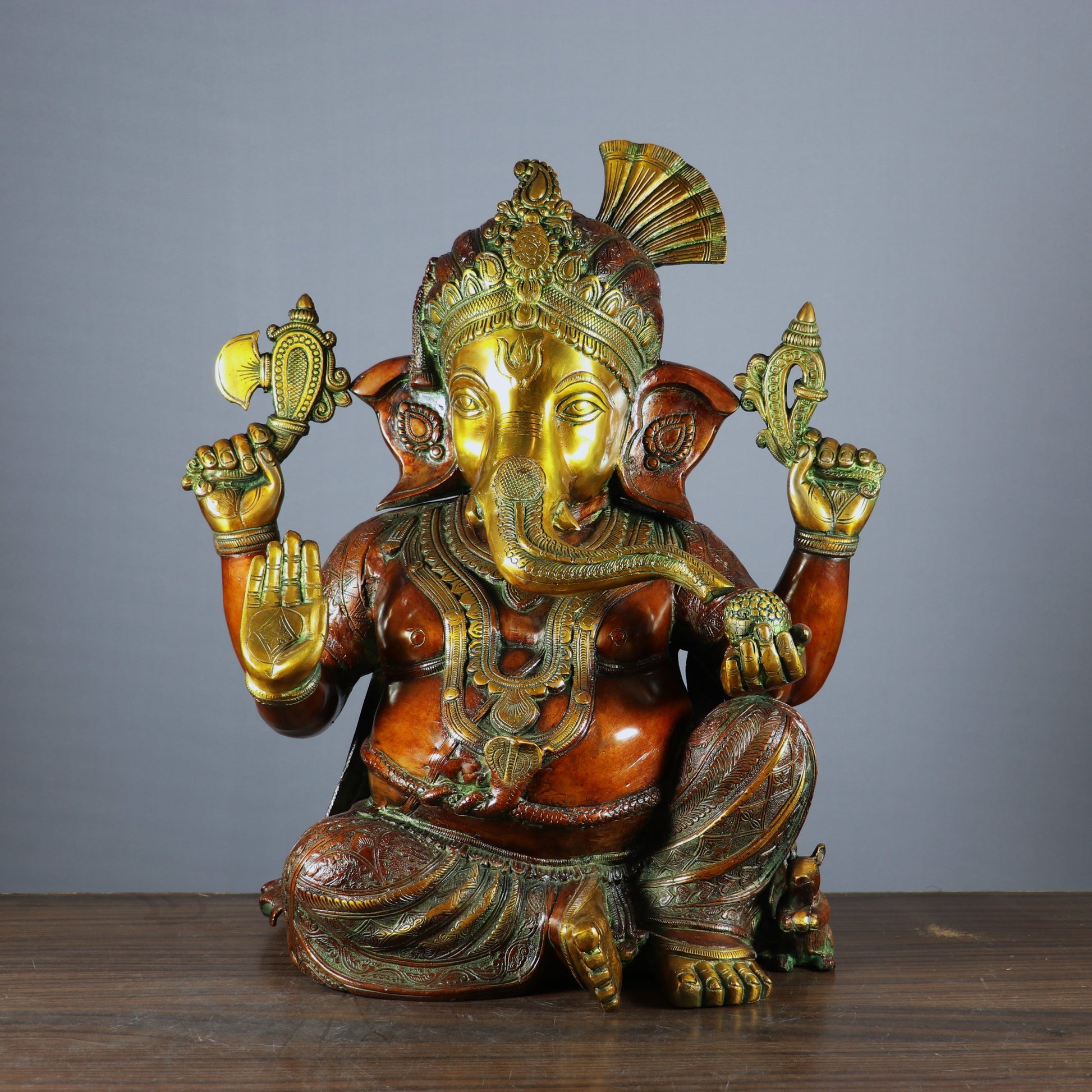 Brass Large Ganpati Idol Religious Antique Finish For Home Decor 20" - Eco-friendly - Sama Homes