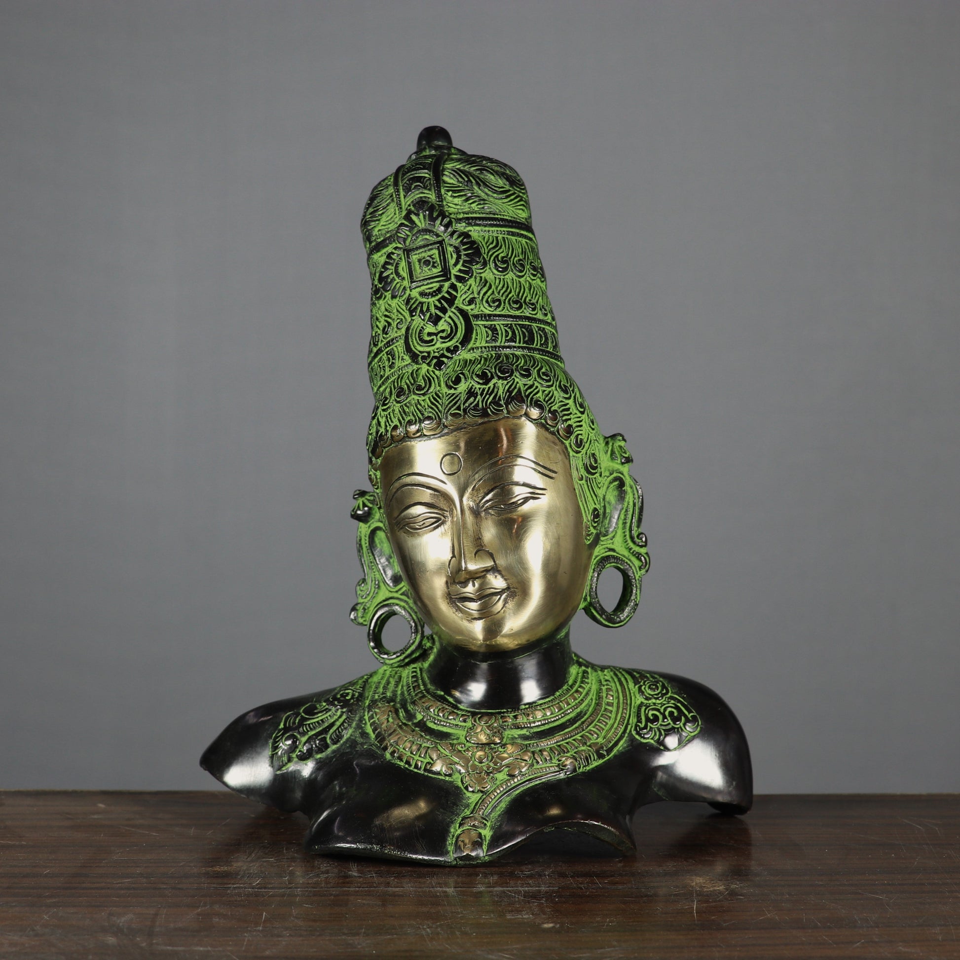 Brass Goddess Parvati Head Idol Religious Home Decor Statue 1 Feet - Image 2